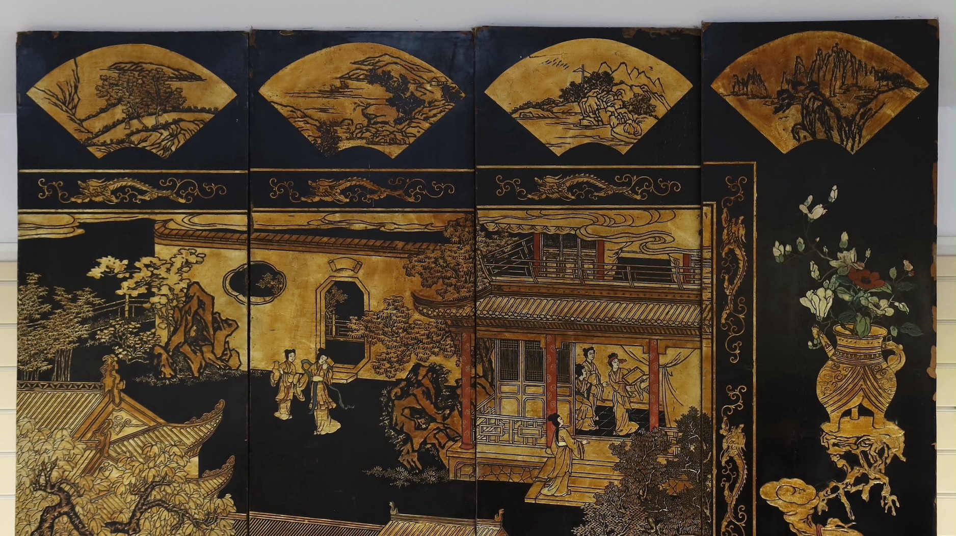 A Chinese coromandel lacquer twelve panel screen, 19th century, each leaf panel width 49cm, height 264cm